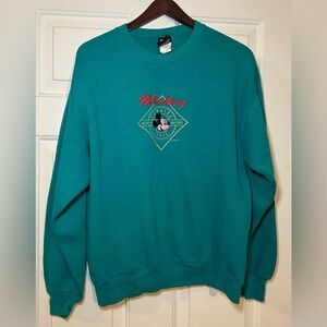 Vintage Disney Mickey Unlimited‎ Large Sweatshirt Teal Green Embroidered Mouse.